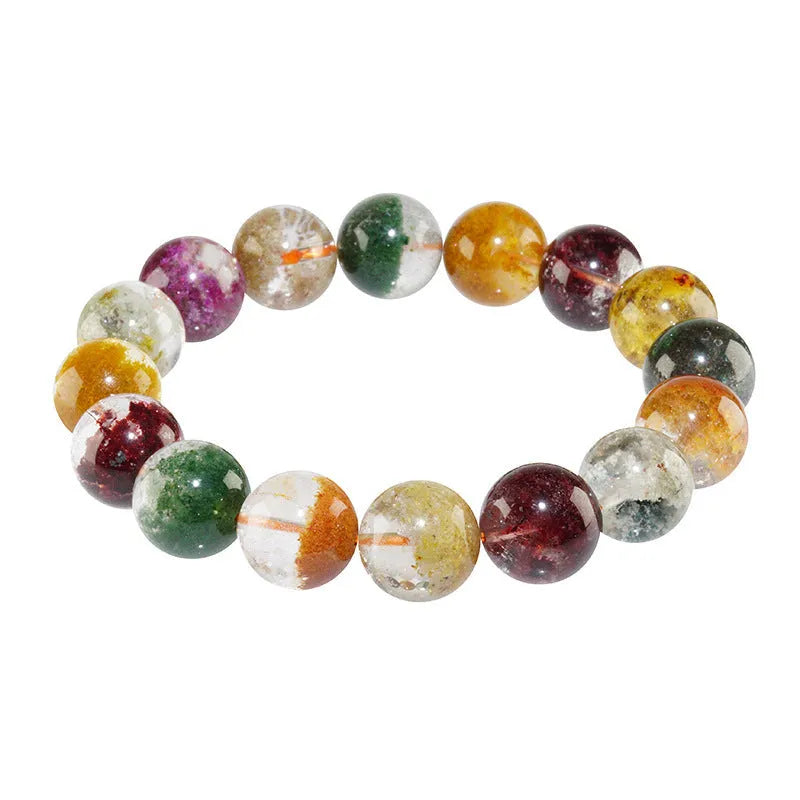 Natural colourful ghost cornucopia crystal bracelet with 10mm beads in ethnic retro style