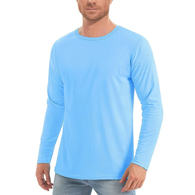 UV protection quick-dry casual long sleeve top in solid colour polyester fabric