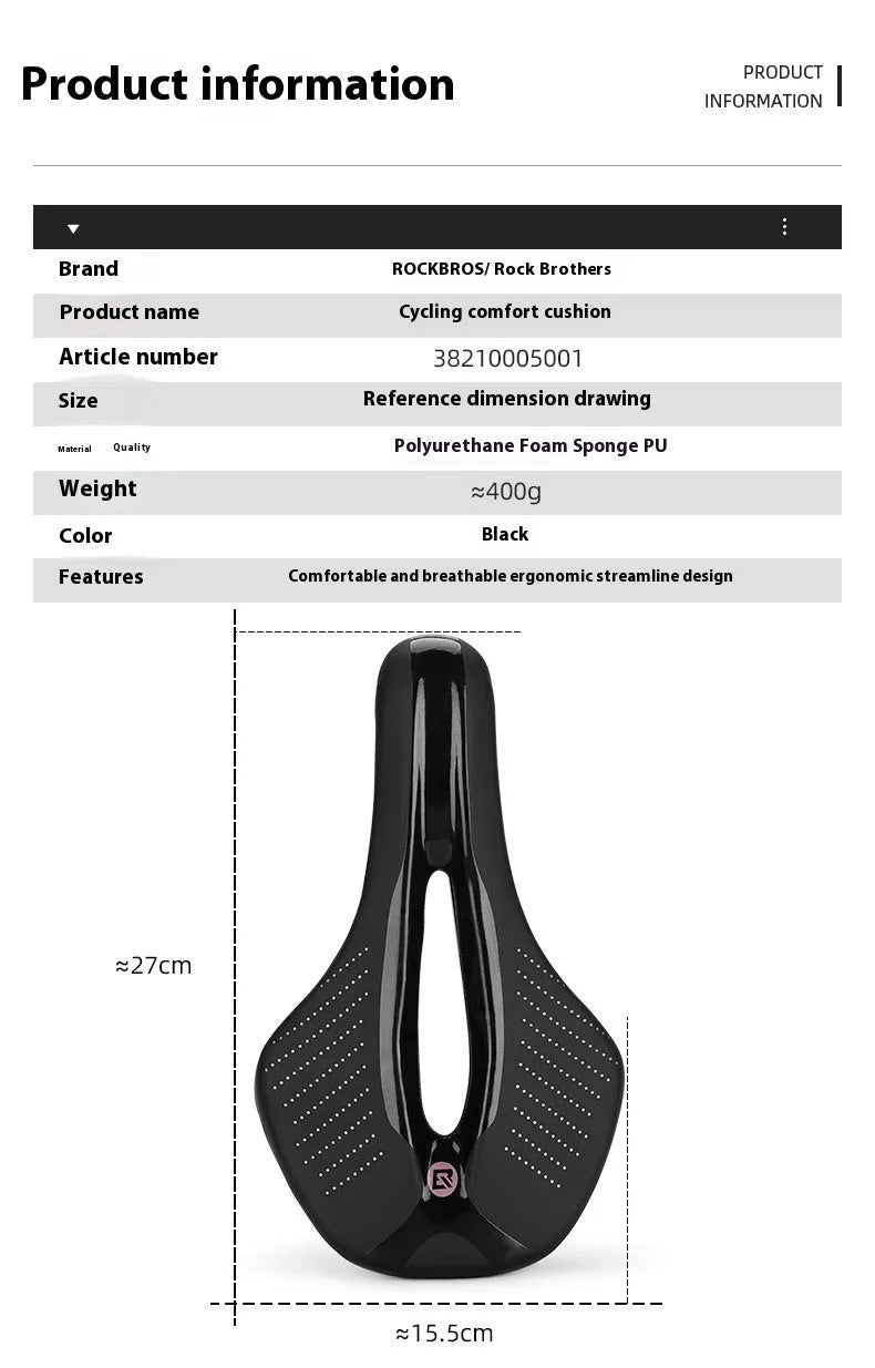 Black and pink mountain bike road bike seat cushion with PU foam and resin sponge padding in size M
