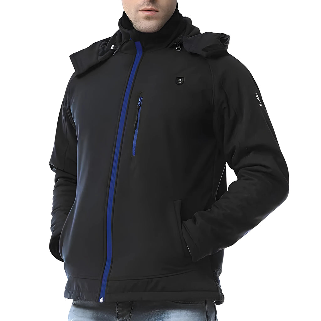 Black USB electric heating winter coat for men with waterproof windproof composite construction