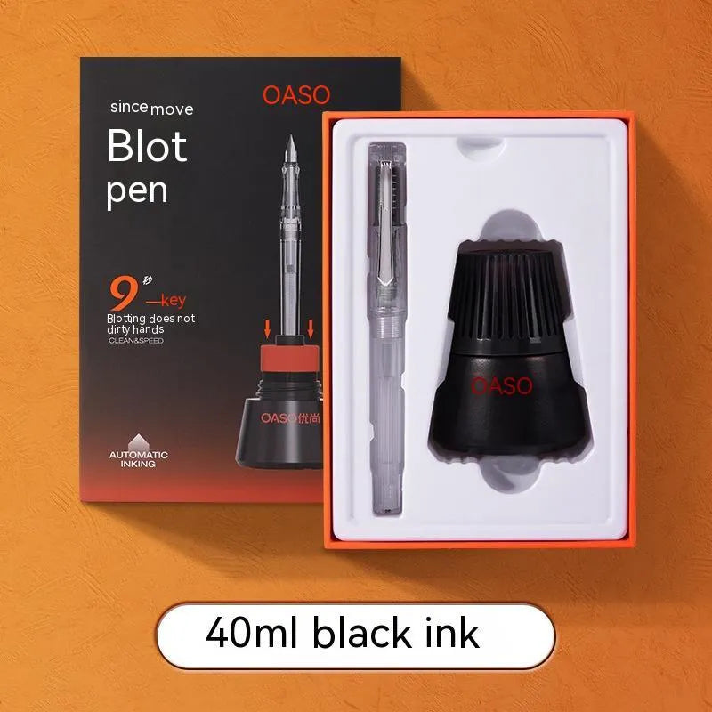 Automatic suction pen set with plastic body, ink feeder, and choice of 0.38mm or 0.5mm pen heads.