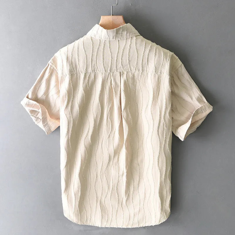 Men's pure cotton short sleeve casual shirt in loose fit Japanese style