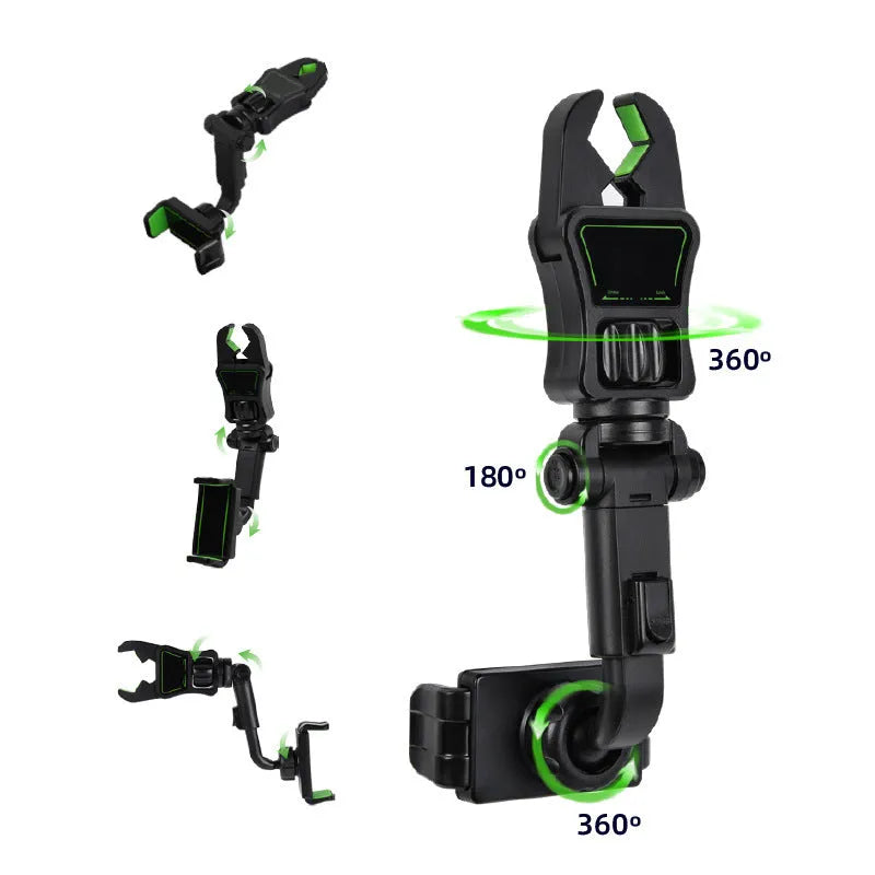 Car mobile phone holder clipped onto rear view mirror bracket, universal fit for GM vehicles, ABS plastic, black and green colour option