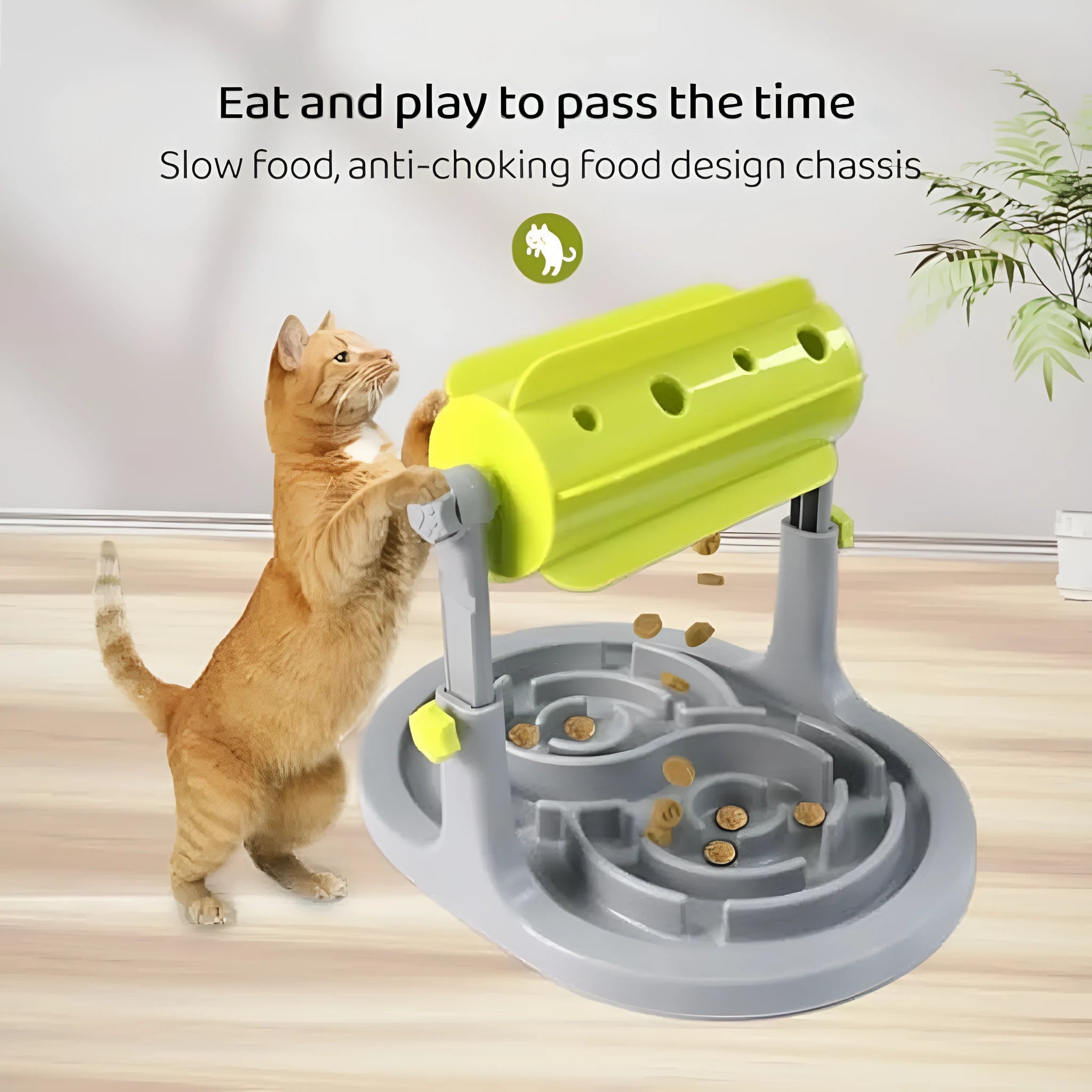 Blue interactive pet slow feeder puzzle toy with raised patterns and adjustable height mechanism
