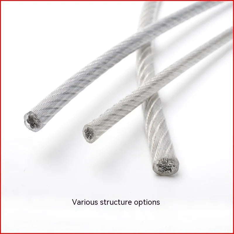 Coil of 304 stainless steel multi-strand security cable on a white background