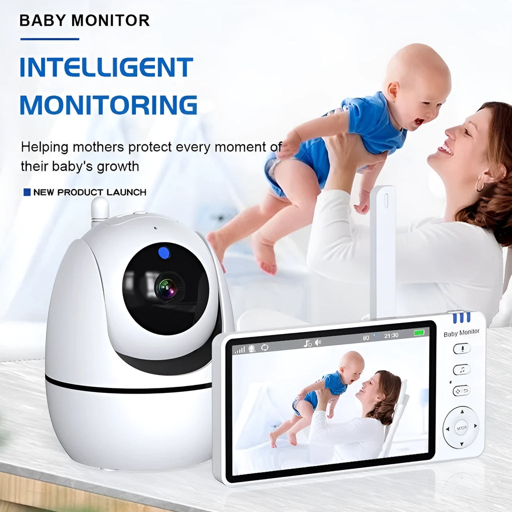 White HD wireless baby monitor with 5-inch LCD screen and camera