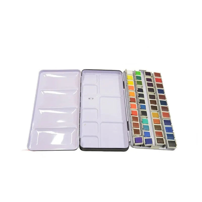 Solid square tinplate watercolour paint box for artist pigments in three size options.