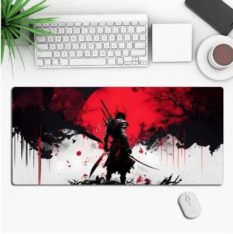 Customisable anime-themed gaming mouse pad with non-slip rubber base on a desk.
