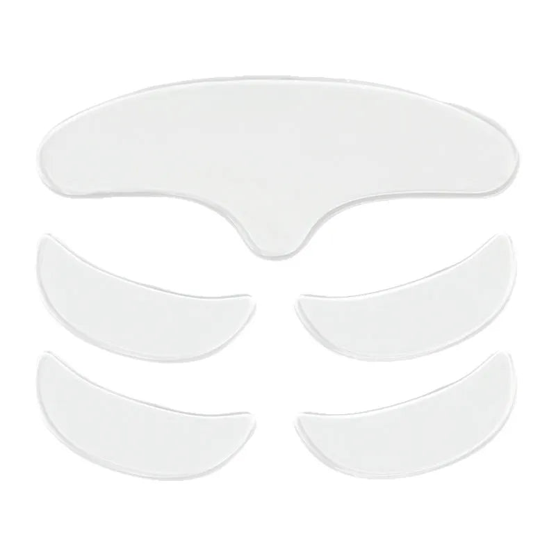Five silicone anti-wrinkle face stickers with adhesive backing for wrinkle reduction