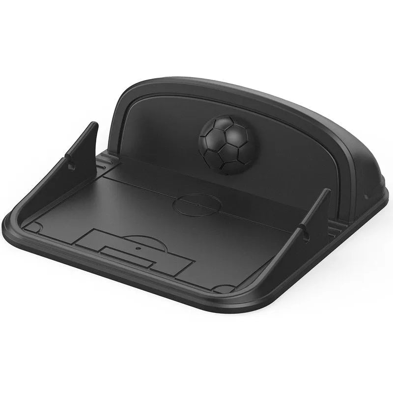 Grey silicone car phone holder Peak-X5 on dashboard with mobile phone inserted