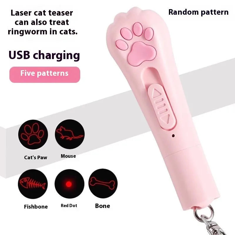 USB rechargeable cat pen light toy in cream white, pink, or blue with light-up feature