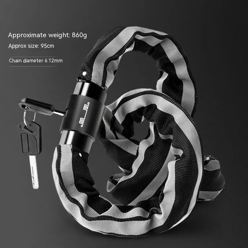 95cm mountain bike chain lock with zinc alloy construction in black or yellow with key or combination options