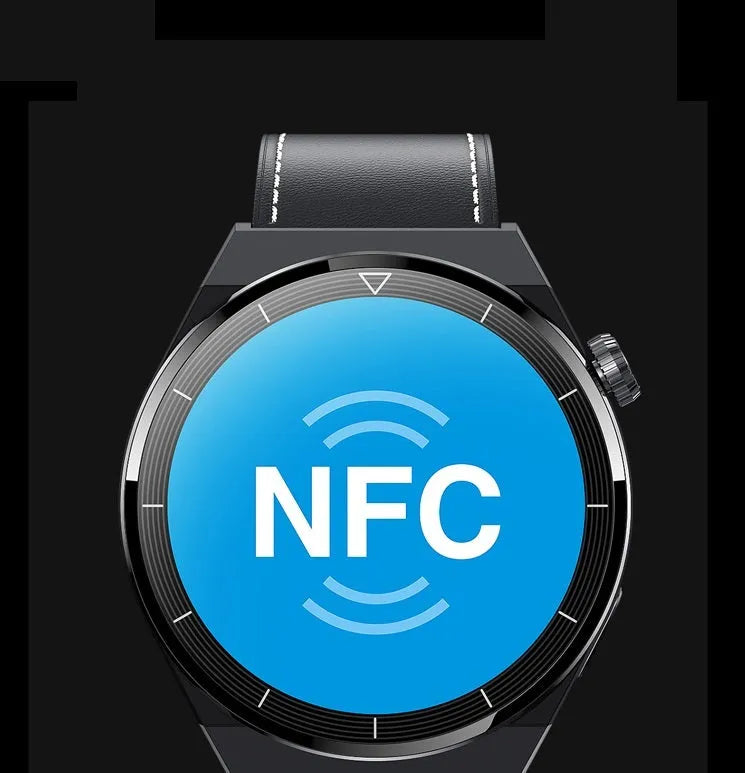 Black or silver Android smart watch with Bluetooth calling and NFC access control on silicone band