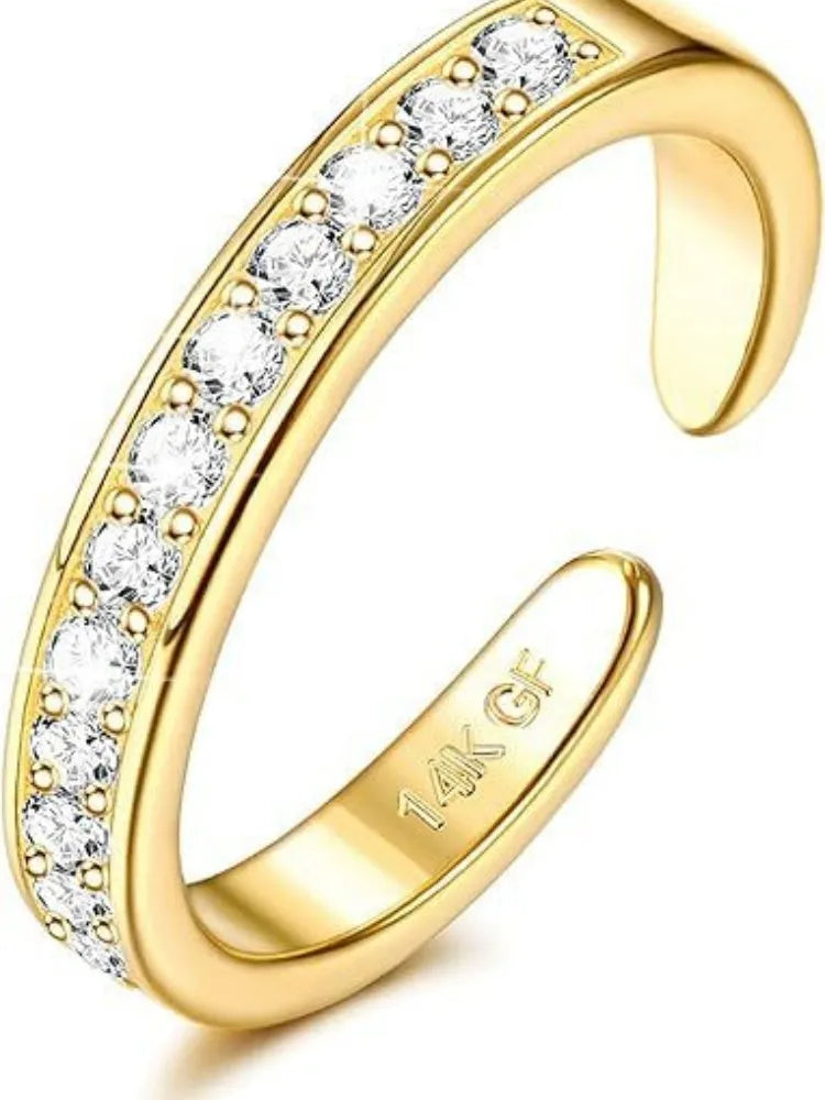 Alloy toe ring with real gold plating in four geometric patterns: golden diamond, flower, rhinestone, and water drop