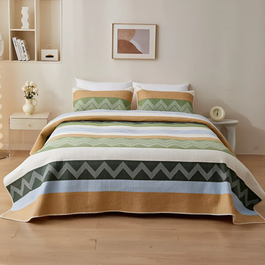 Pure cotton printed bed sheet set in a modern simple style, shown on a bed.