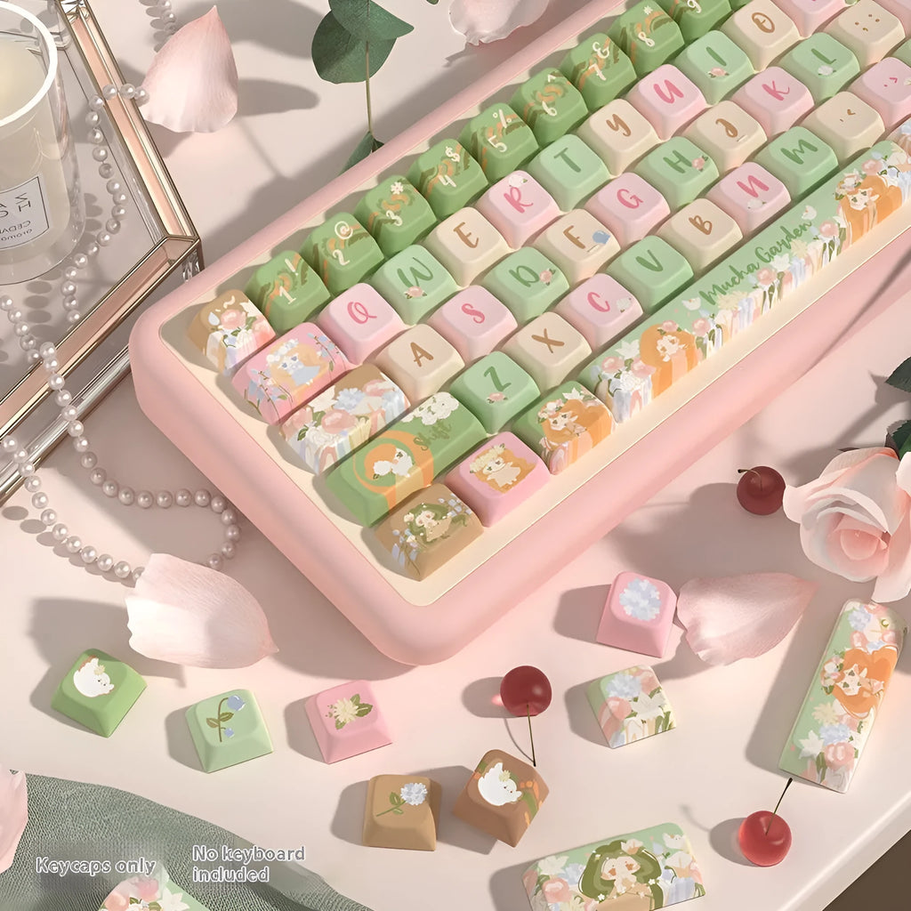 Mu Xia Garden summer garden theme mechanical keyboard key cap set showing complete key layout