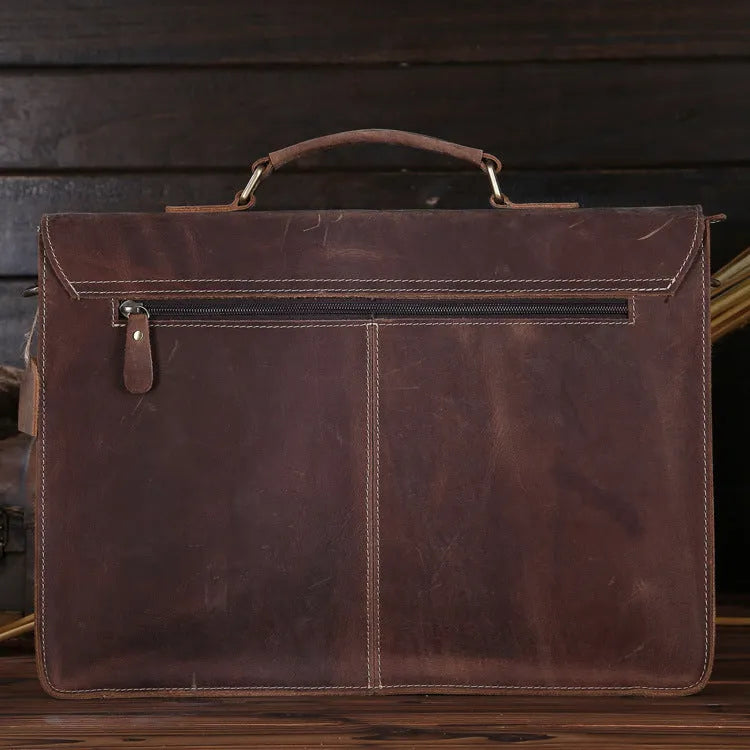 Small yellow brown Crazy Horse leather messenger bag for men with shoulder strap
