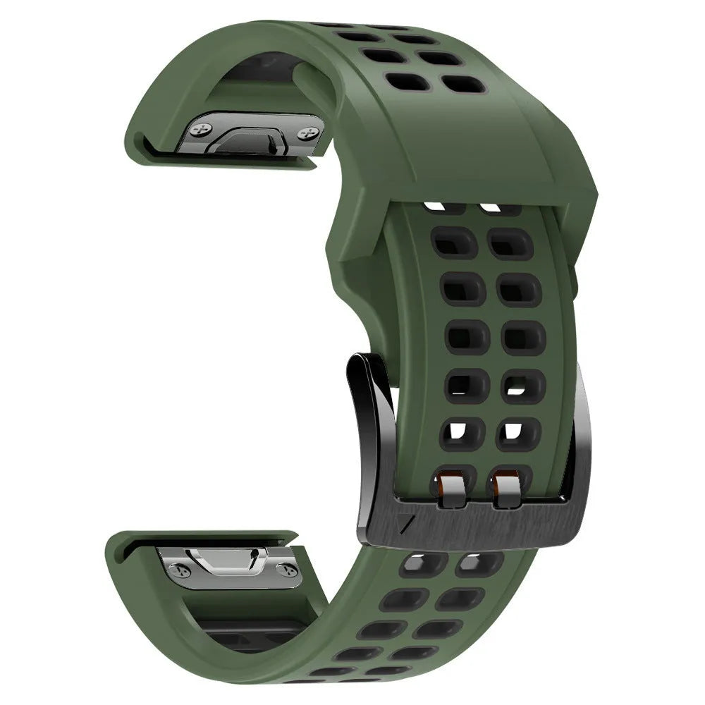 Quick release two-colour silicone watch strap with pin buckle in 22mm or 26mm width