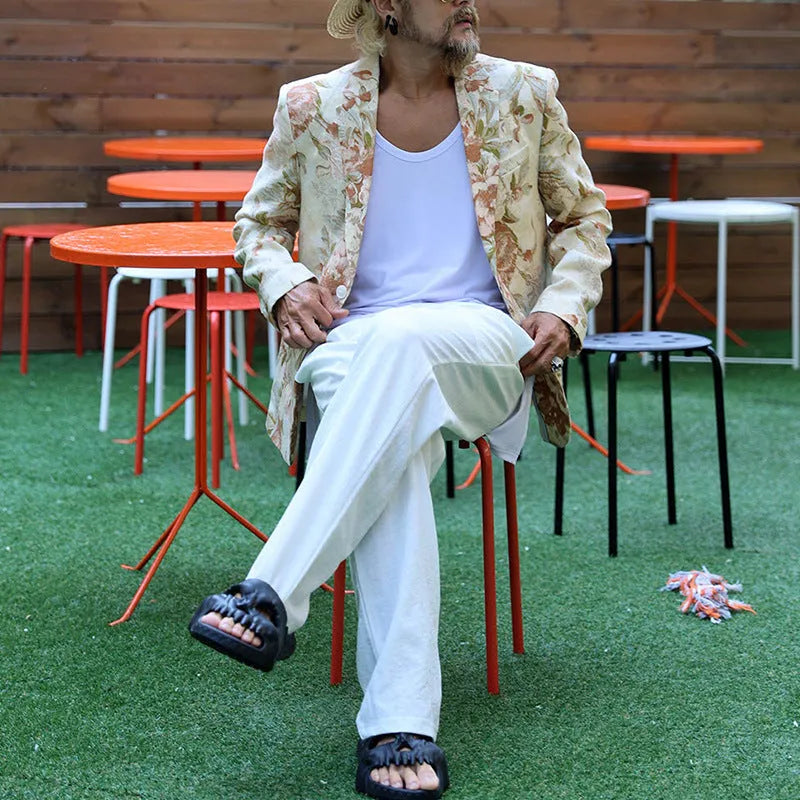White casual printing suit top for men with long sleeves, polyester fabric, Asian sizing S-XXXL