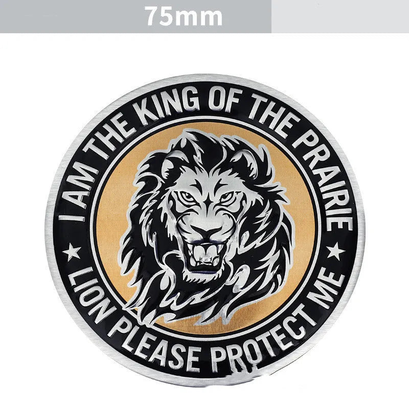 Aluminium car stickers showing eagle, lion, tiger and wolf head designs for vehicle decoration