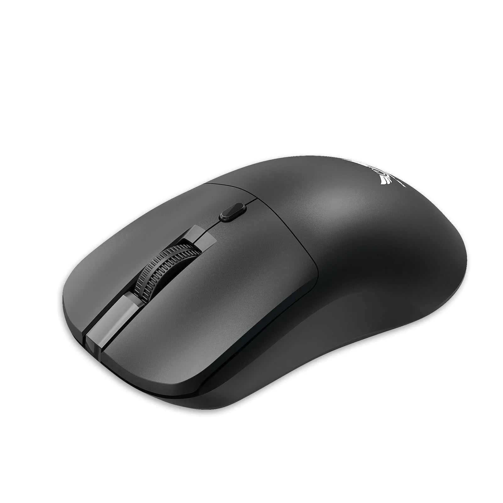 Black wireless computer mouse with audio control button for laptop use