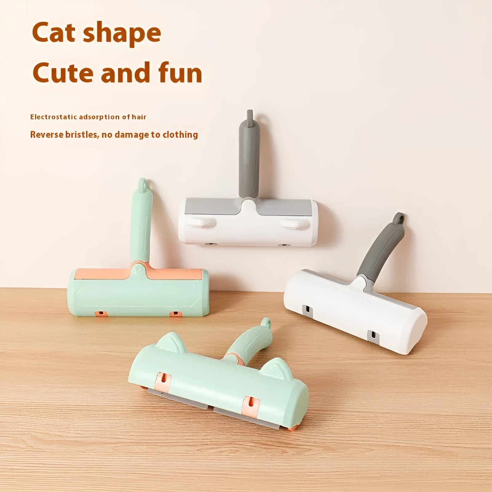 Cat hair removal brush in mint green ordinary style on neutral background, 20x19.5x7cm PP construction