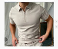 Men's casual short sleeve digital print POLO shirt in navy, loose fit, polyester fabric, front view