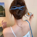 Love Denim Bow handmade triangle hair clip in affordable luxury style, made from fabric and acrylic