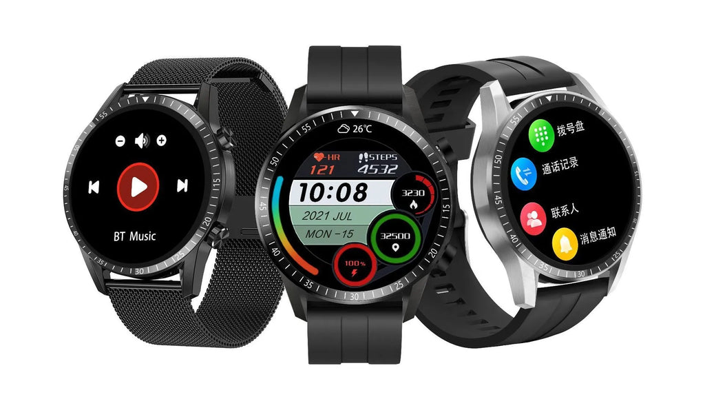 Round smart watch with aluminium alloy shell and TFT screen in black colour option