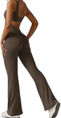 Women's sleeveless flare jumpsuit for yoga and fitness in high elasticity polyester fabric
