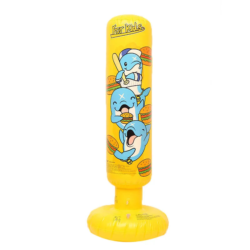 Inflatable boxing column in yellow hamburger colour standing on floor