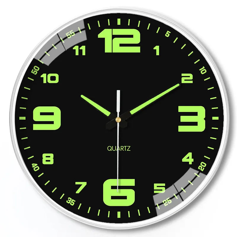 20cm modern luminous wall clock with plastic casing displayed in three colour options