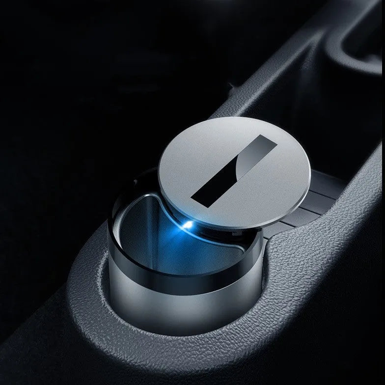 Car ashtray with automatic opening lid in plastic CNC build, 7x10cm, Secret Silver finish