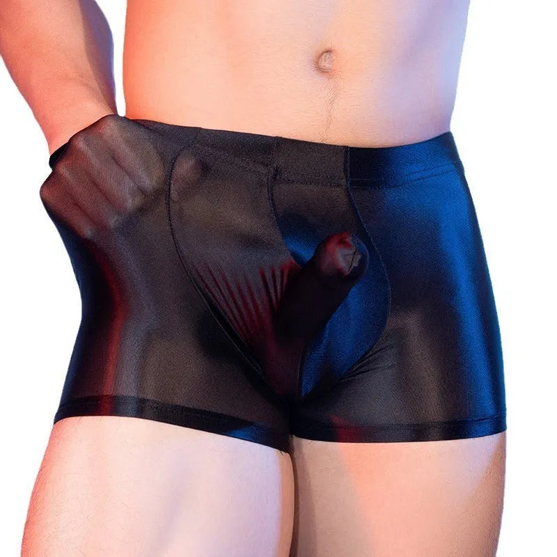 Men's red elephant nose boxer shorts with seamless construction and mid waist design