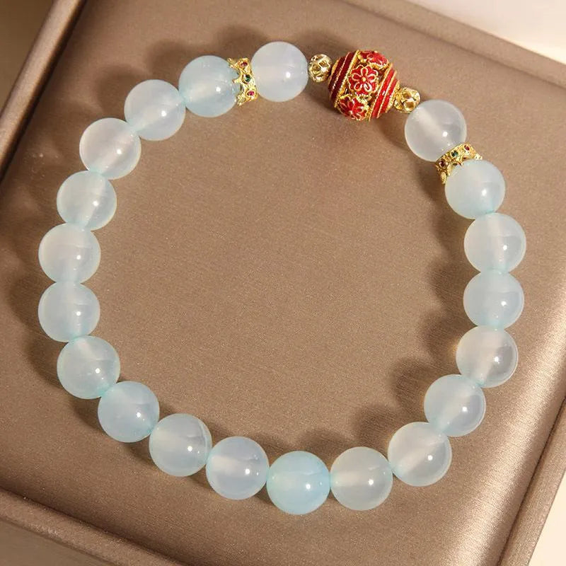 Blue agate flange colourful ball bead crystal bracelet for women Japanese Korean style