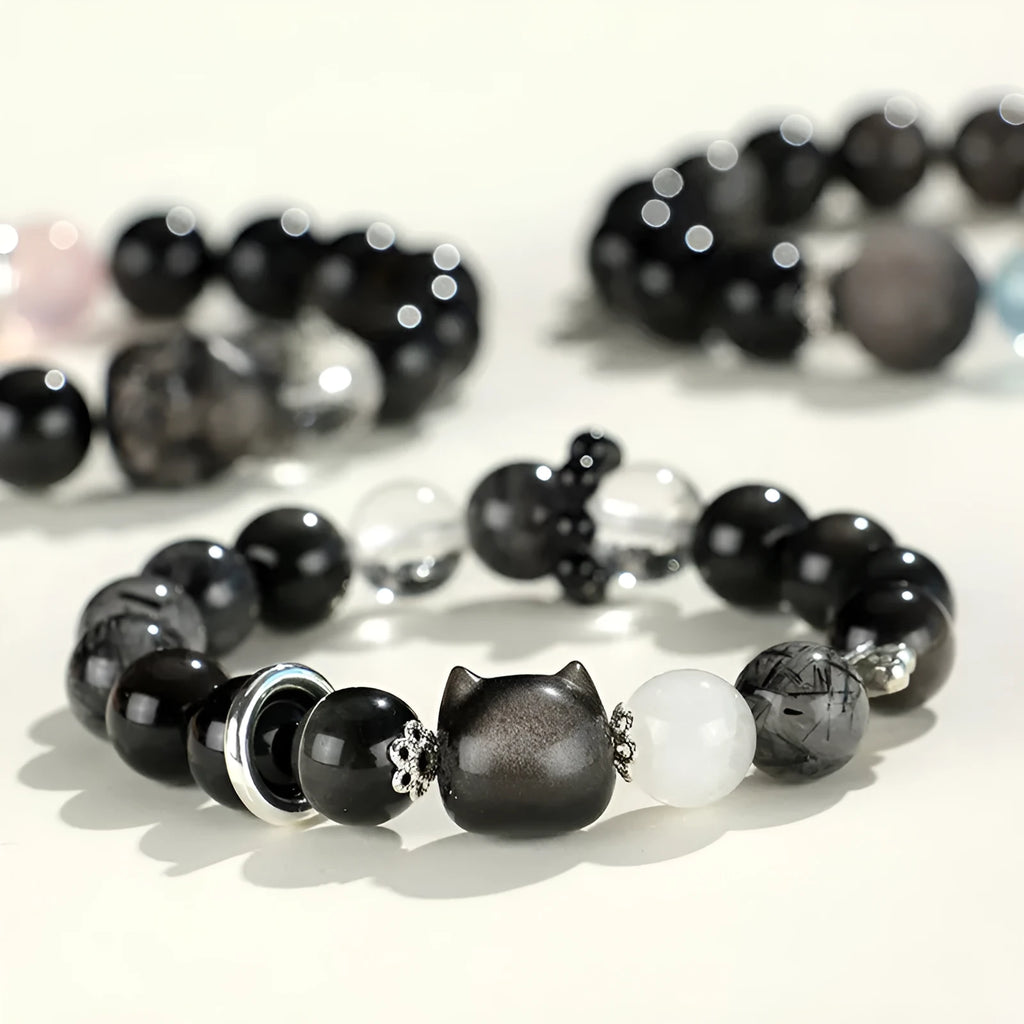 Silver Stone Fox crystal beaded bracelet with diamond-shaped beads and electroplating finish for women