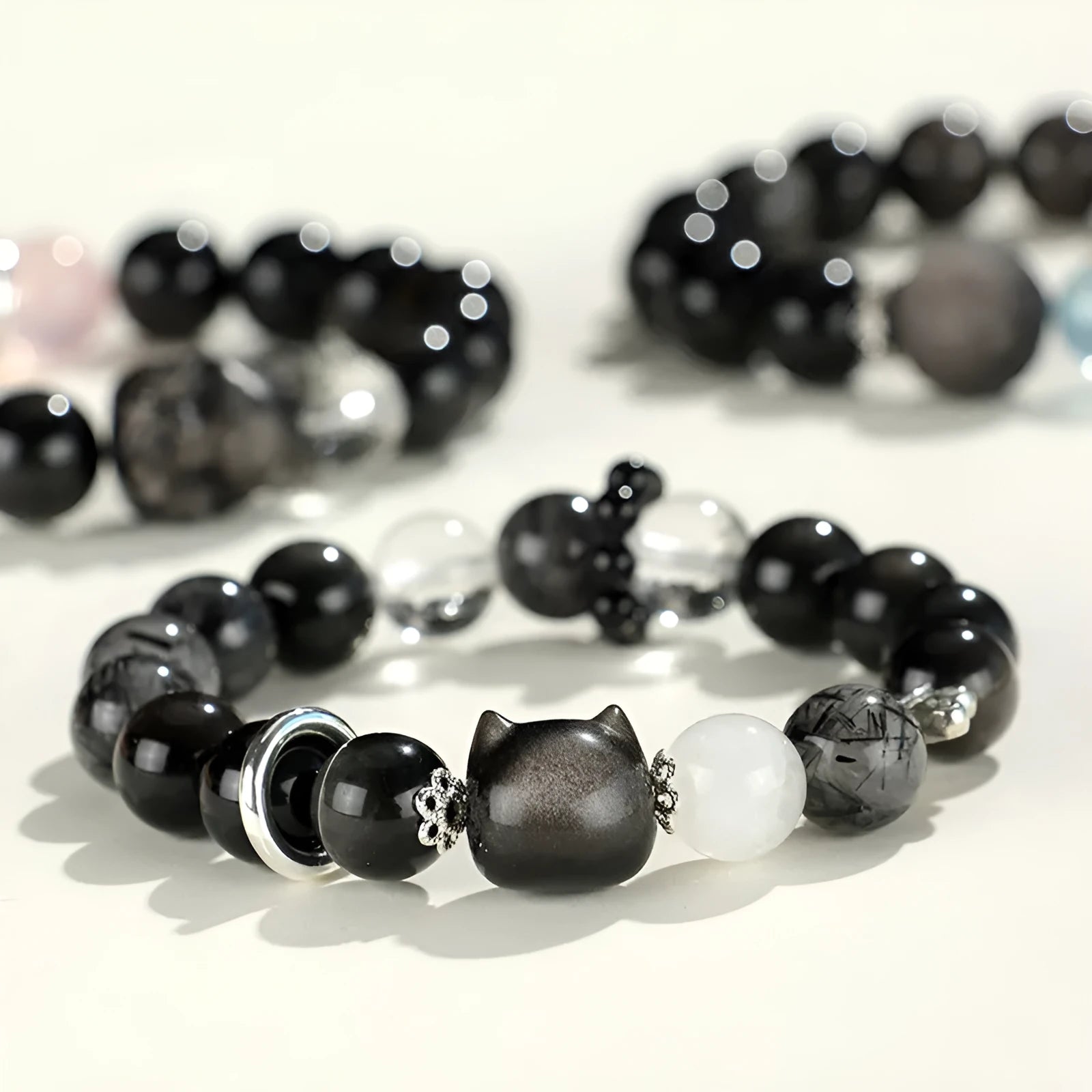 Silver Stone Fox crystal beaded bracelet with diamond-shaped beads and electroplating finish for women