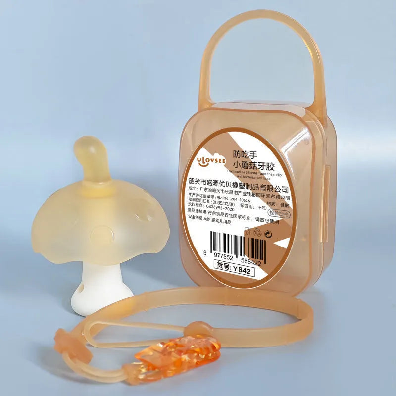 Small mushroom-shaped chewing gum made from food grade silicone gel with transparent storage box