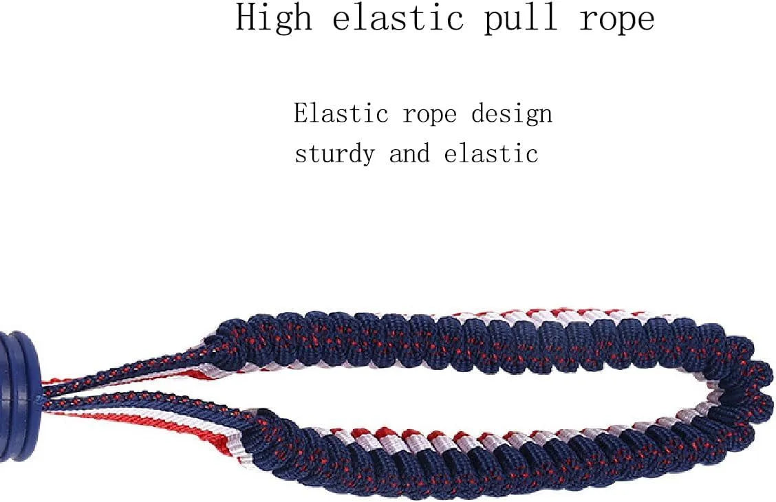Blue natural rubber dog ball attached to a rope toy for small breeds, showing textured surface.