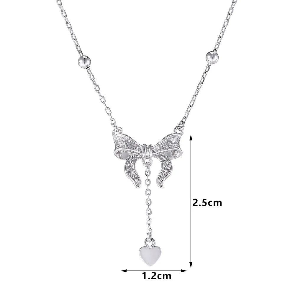 925 silver adjustable clavicle chain necklace with butterfly and heart pendants on O-ring chain