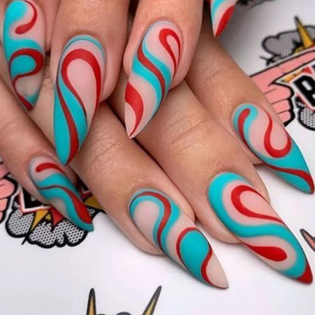 Rainbow plaid nail sticker set with almond and European square shape in four colours