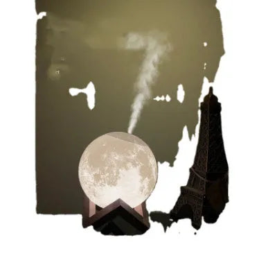 Lunar humidifier night light with wood finish, 13cm round design