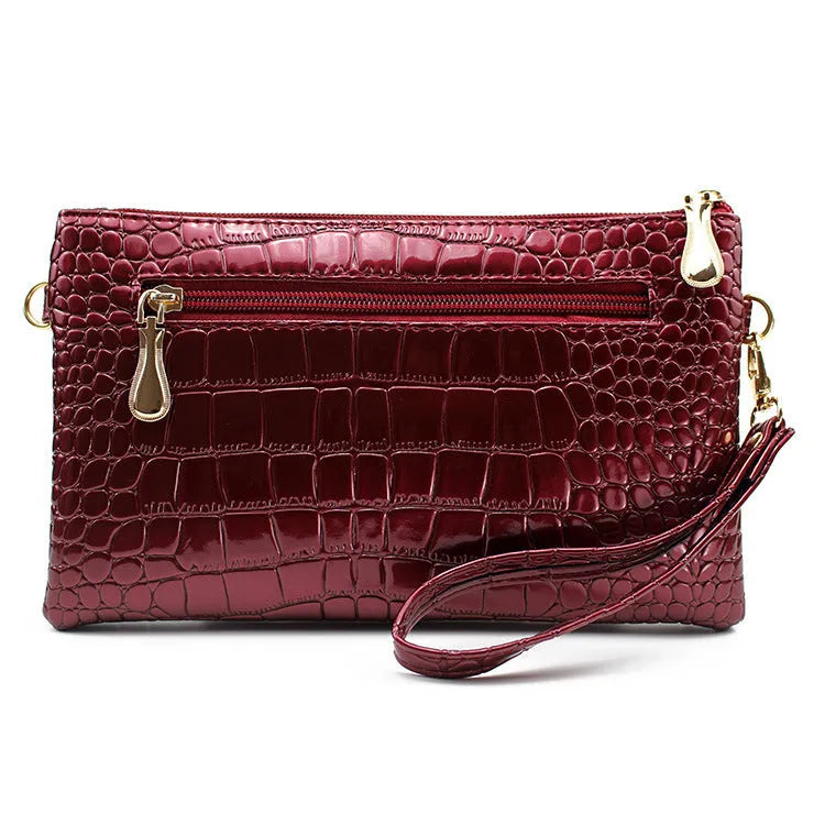 Women's fashion shoulder messenger bag in black, soft PU, horizontal square shape, 24cm width