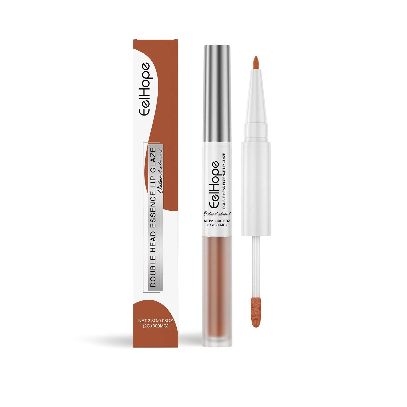 Double-headed lip liner and lip lacquer pen with two applicators in one makeup product