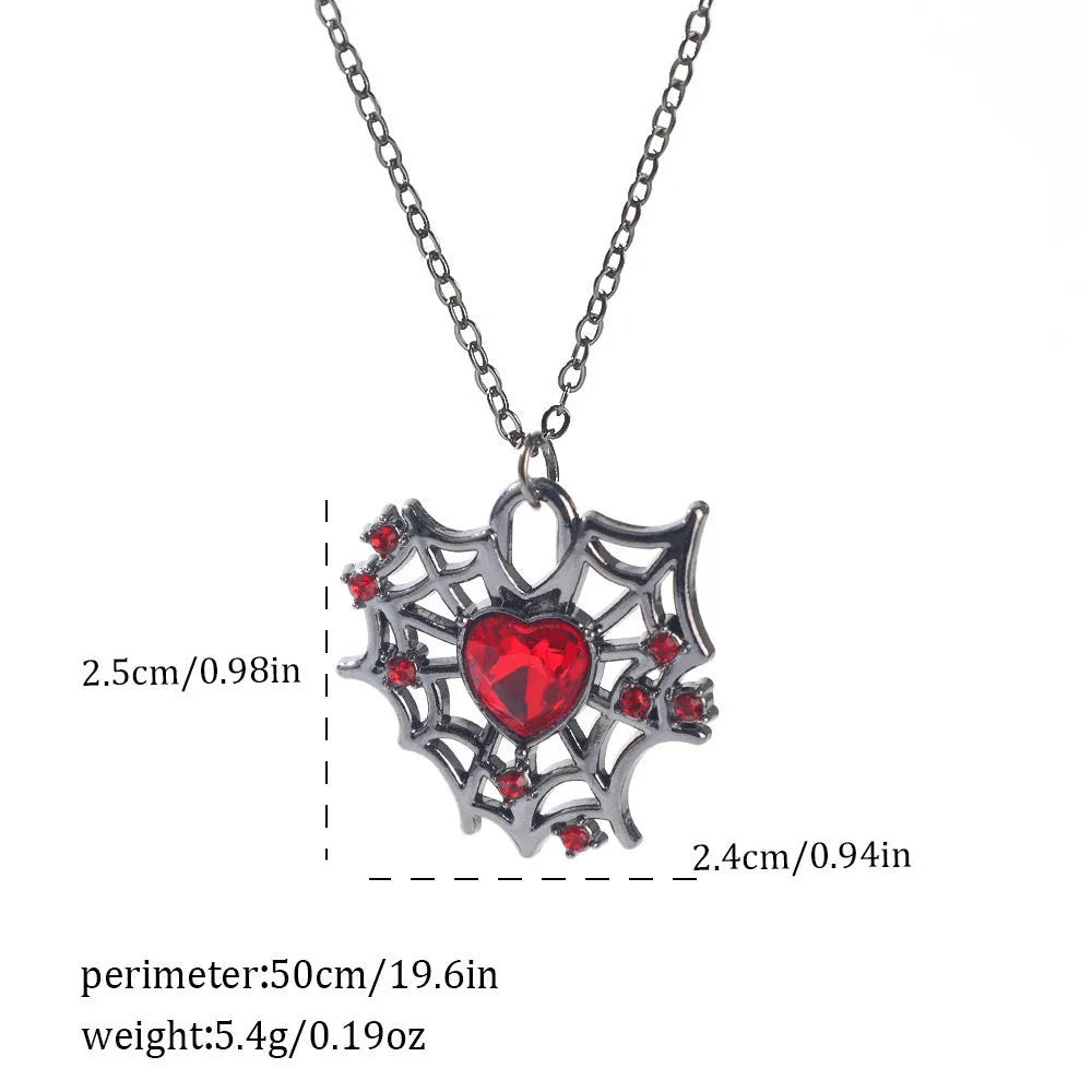 Halloween necklace with a zinc alloy bat and spider pendant on a chain, showing electroplated dark colour finishes.