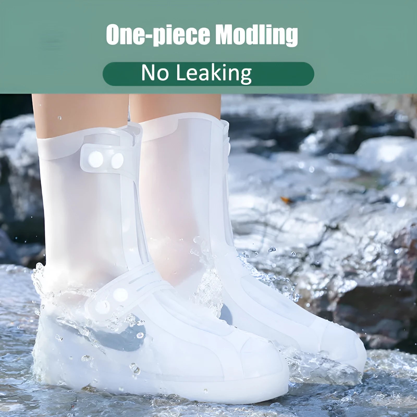 Women's white PVC high top waterproof shoe covers for rain protection