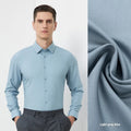 Men's long-sleeved mulberry silk non-ironing shirt in light blue, regular fit