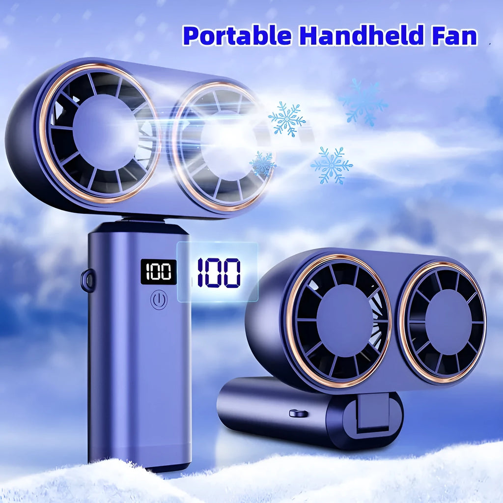 USB handheld mini fan foldable design with digital display in milky white colour