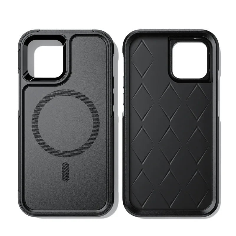 Shatterproof magnetic phone case for iPhone 12 13 series – black PC TPU back cover