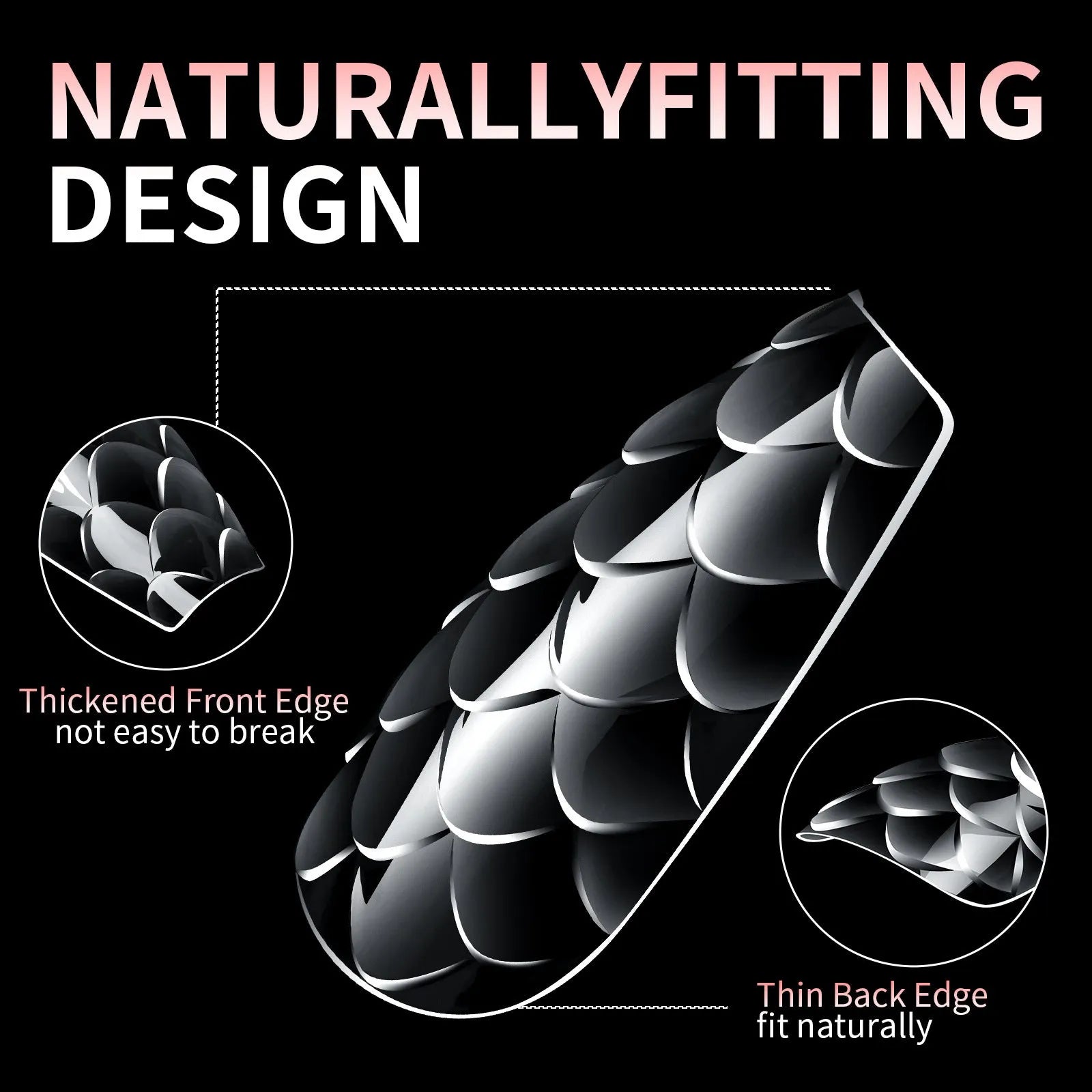3D scale long shaping nail tips in Frigate box packaging with multiple colour options for nail extension use